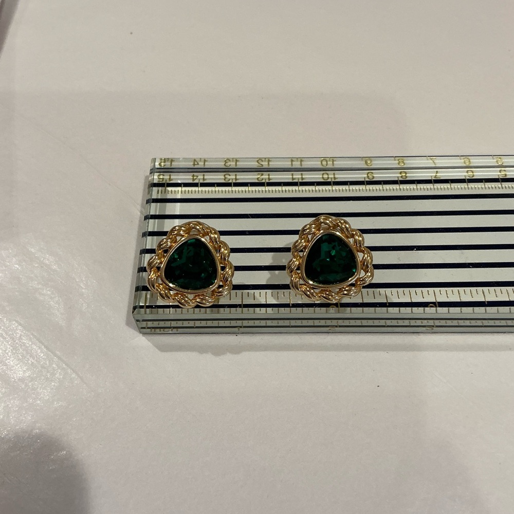 Gold and Green Teardrop Earrings - Picture 8 of 8